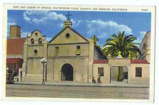 Our Lady Queen of Angels, Old Mission Plaza Church Los Angeles CA, 1938 Linen