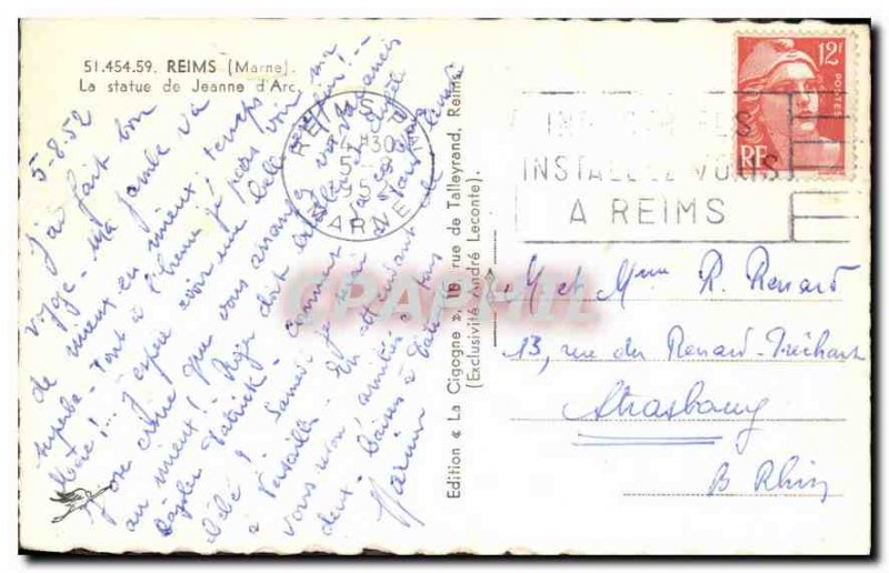 Old Postcard Reims Marne Joan of Arc statue