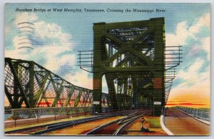 Vintage Postcard 1945 Harahan Bridge at West Memphis Tennessee Crossing MI River