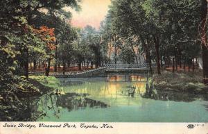 TOPEKA, KS Kansas     VINEWOOD PARK    Stone Bridge & Pond    1910 Postcard