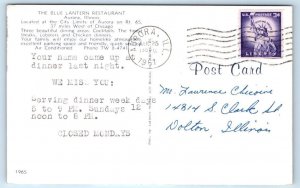 AURORA, IL Illinois ~ Roadside Interior BLUE LANTERN RESTAURANT 1961 Postcard