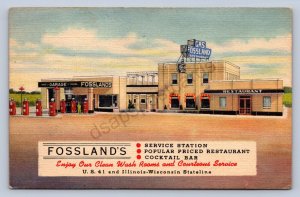 K1/ Kenosha Wisconsin Postcard Linen Fossland's Gas Station Restaurant 216