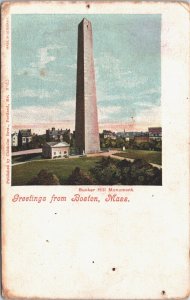 USA Greetings From Boston Bunker Hill Monument Massachusetts Postcard 09.42