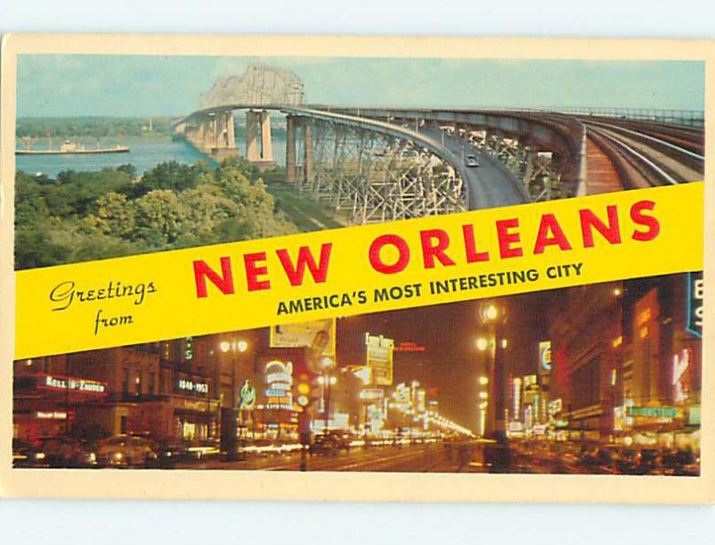 Pre-1980 OLD CARS & SHOPS ON CANAL STREET AT NIGHT New Orleans LA Q1142