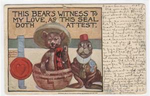 Bear Love Seal Romance 1908 postcard