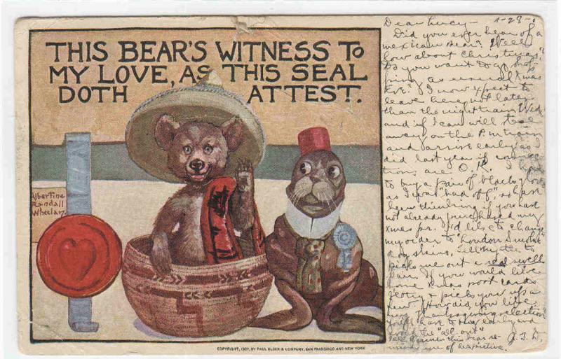 Bear Love Seal Romance 1908 postcard