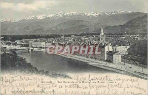 Old Postcard Grenoble Vue Generale and the Chaine des Alpes
