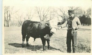 Callaway Nebraska Large Bull Albert Wise RPPC Photo Postcard 21-8985