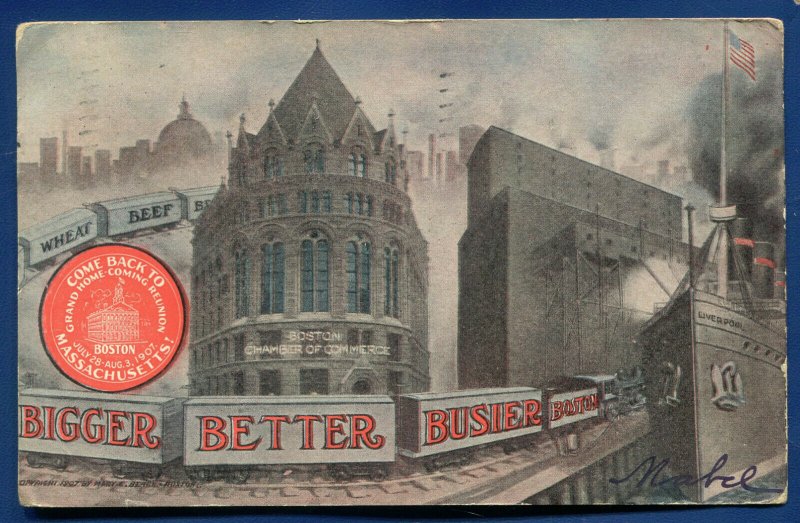 Bigger Better Busier BOSTON Mass Home Coming Reunion 1907 Vintage Postcard