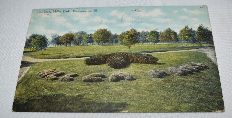 Entrance Miller Park Bloomington Illinois Postcard Read and Write Made in USA