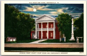 Martinsville Virginia VA, Night-Time Scene, Henry Court House, Monument Postcard