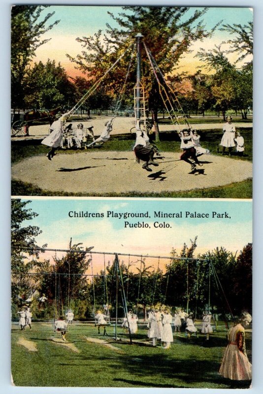 Pueblo Colorado Postcard Children Playground Mineral Palace Park Multiview 1910