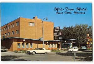 MID-TOWN MOTEL Great Falls Montana Smitty's Pancake House Roadside '60s Postcard