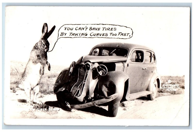 Cheyenne Wyoming WY Postcard RPPC Photo Rabbit You Can't Save Tires 1942 Vintage