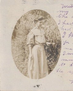 c.1906 Woman Holding Flower Real Photo Postcard 2T6-496 
