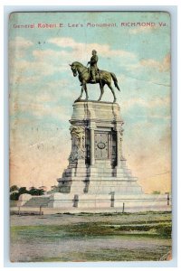 1909 General Robert E. Lee's Confederate Monument Richmond Virginia VA Postcard 