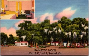 Linen Postcard Rainbow Motel on U.S. 17 in Savannah, Georgia