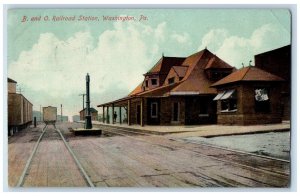 1912 B.O. Railroad View Train Station Depot Store Cargo Washington PA Postcard