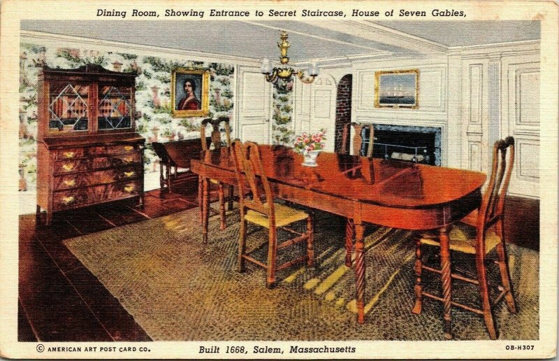 Dining Room Secret Staircase Salem, Mass House Seven Gables Postcard OB-H307 