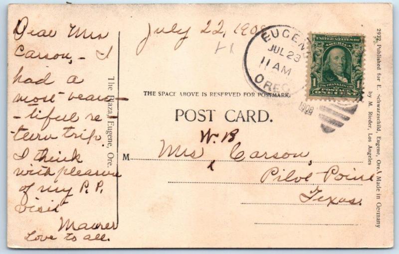 EUGENE, Oregon  OR   Handcolored  THE PLAZA   1908  Rieder Postcard