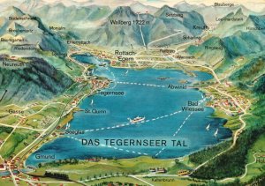 Postcard Das Tegernseer Tal Zeichnung Albert Huber Island Map Tegernsee, Germany