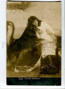 3015403 Girl w/ Lovely COLLIE Dog By BARBER vintage russian PC