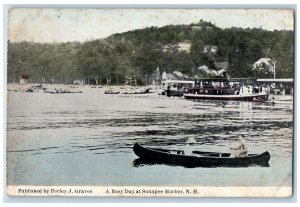 1917 A Busy day At Sunapee Harbor New Hampshire NH Posted Canoeing Postcard