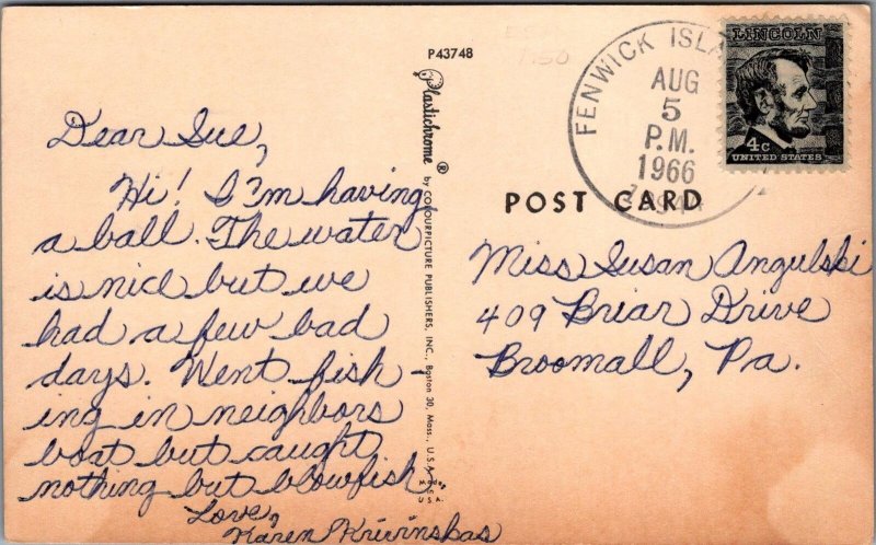Postcard Greetings from Fenwick Island Delaware DE 1966