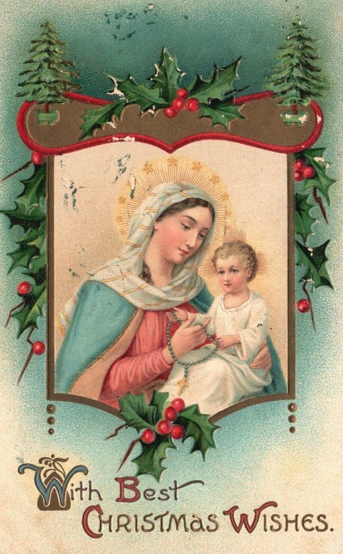 Vintage Postcard 1910 With The Best Christmas Wishes Mother & Child Greetings