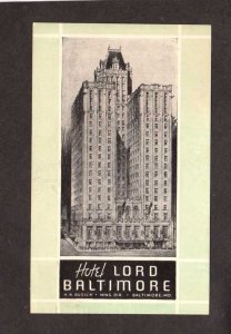 MD Hotel Lord Baltimore Maryland Postcard