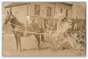 c1910's Parade Float Roses Woman Horse And Wagon RPPC Photo Antique Postcard