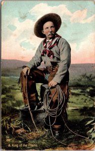 Artwork Postcard A King of the Plains Cowboy Western Roping Portrait