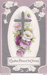 EASTER, PU-1915; Easter Peace Be Yours, Silver Cross, Purple And White Flowers