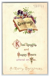 Postcard Kind Thoughts Happy Hours Merry Xmas Vtg. Standard View Embossed Card
