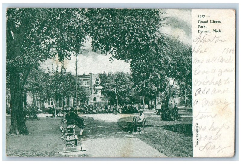 c1905 Grand Circus Park Fountain Scene Detroit Michigan MI Antique Postcard