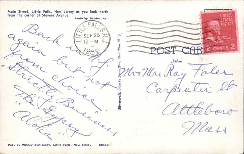 Little Falls NJ Passaic County Main St. c1950 Postcard