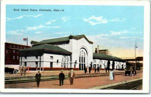 Rock Island Railroad Depot RR Station Chickasha Oklahoma White Border Postcard