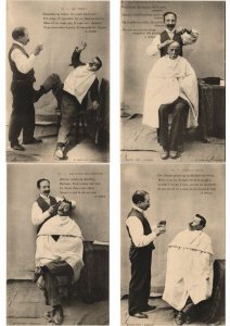 BARBER HUMOR SET OF 6 Vintage Postcards Pre-1920 (L4352)