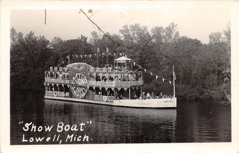 C94/ Lowell Michigan Mi Real Photo RPPC Postcard c40s Showboat Boat