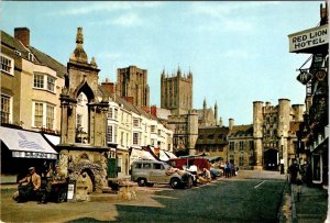 Wells, Somerset England  MARKET PLACE Street Scene~Red Lion Hotel  4X6 Postcard