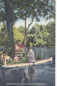 Florida Seminole Indians In Their Dug-Out Canoe 1955 Curteich