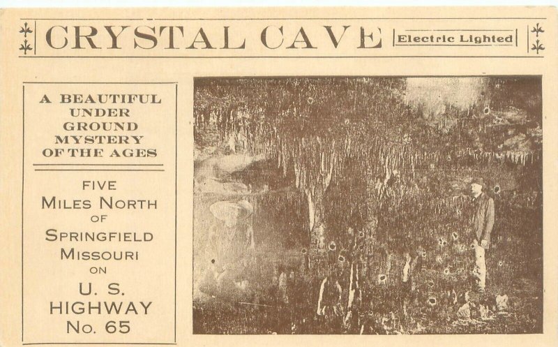 Springfield Missouri Crystal Cave Postcard Unused, Mann Sisters, Electric Light
