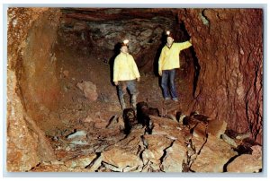 Miners In A Tunnel Of The Iron Mountain Iron Mine Vulcan Michigan MI Postcard