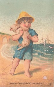 6 Victorian Advertising Trade Cards, Children Enjoying the Beach