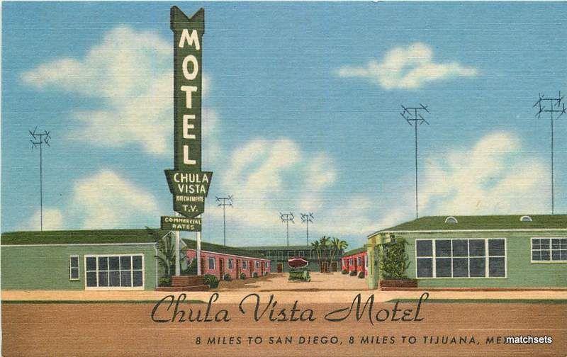 Chula Vista Motel Linen roadside TIJUANA MEXICO TEICH postcard 2362