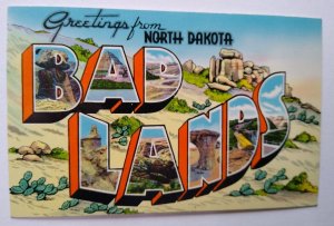 Greetings From Bad Lands North Dakota Large Big Letter Chrome Postcard Tichnor