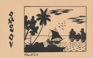 Coast view, Wood Block QSL,Malaysia, 1965