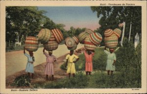 Haiti Basket Sellers Indigenous Women Culture Colorful Linen Vintage Postcard