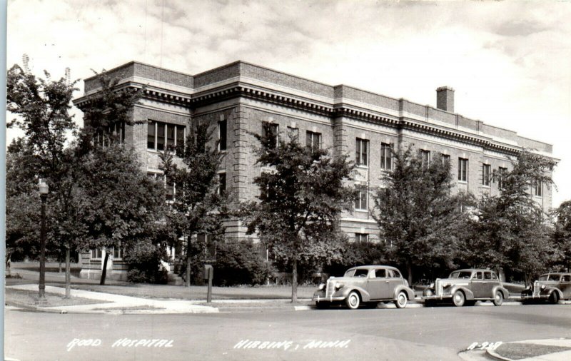 1940s Rood Hospital Hibbing Minnesota Old Cars Real Photo Postcard