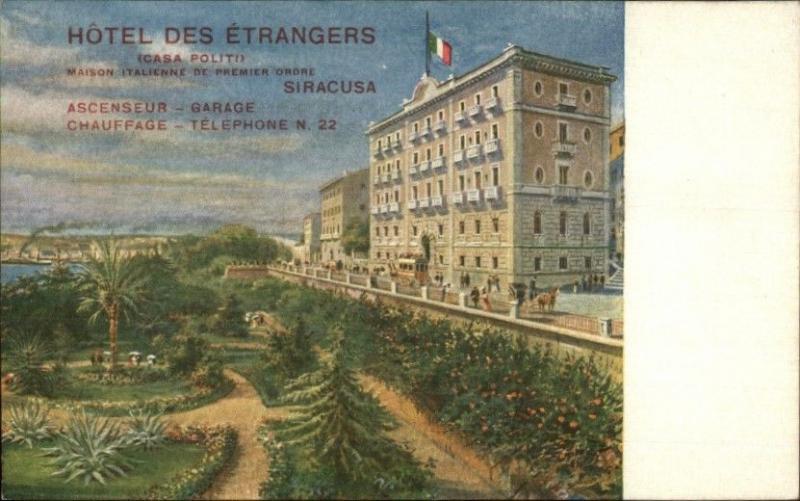 Siracusa Italy Hotel Des Etrangers Promo Advertising c1910 Postcard EXC COND